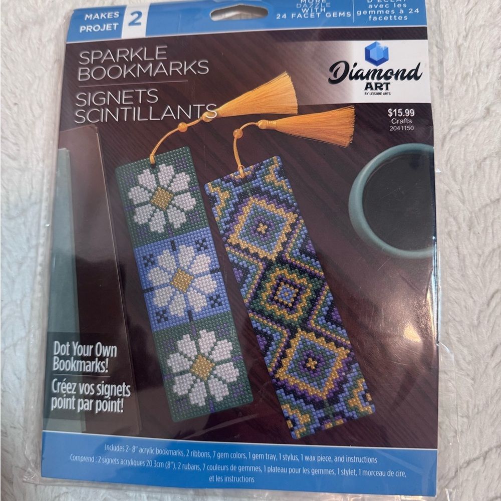 NEW Diamond Art by Leisure Arts Sparkle Bookmarks Kit - Makes 2